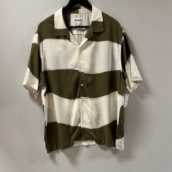 NWT Abound Men's Casual Olive and Cream Striped Shirt 
Large - Picture 1 of 7